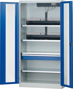 Armario de cargador de batería con puertas plegables transparentes